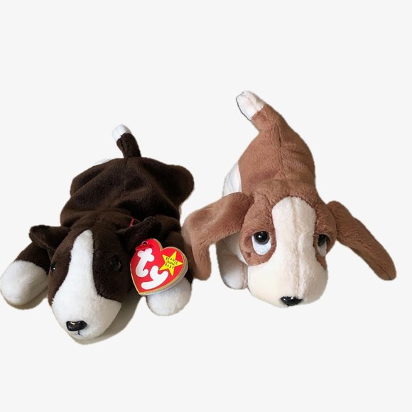 Ty Beanie Babies Dog Bundle "Bruno" Bull Terrier "Tracker" Basset Hound RETIRED - Picture 1 of 11